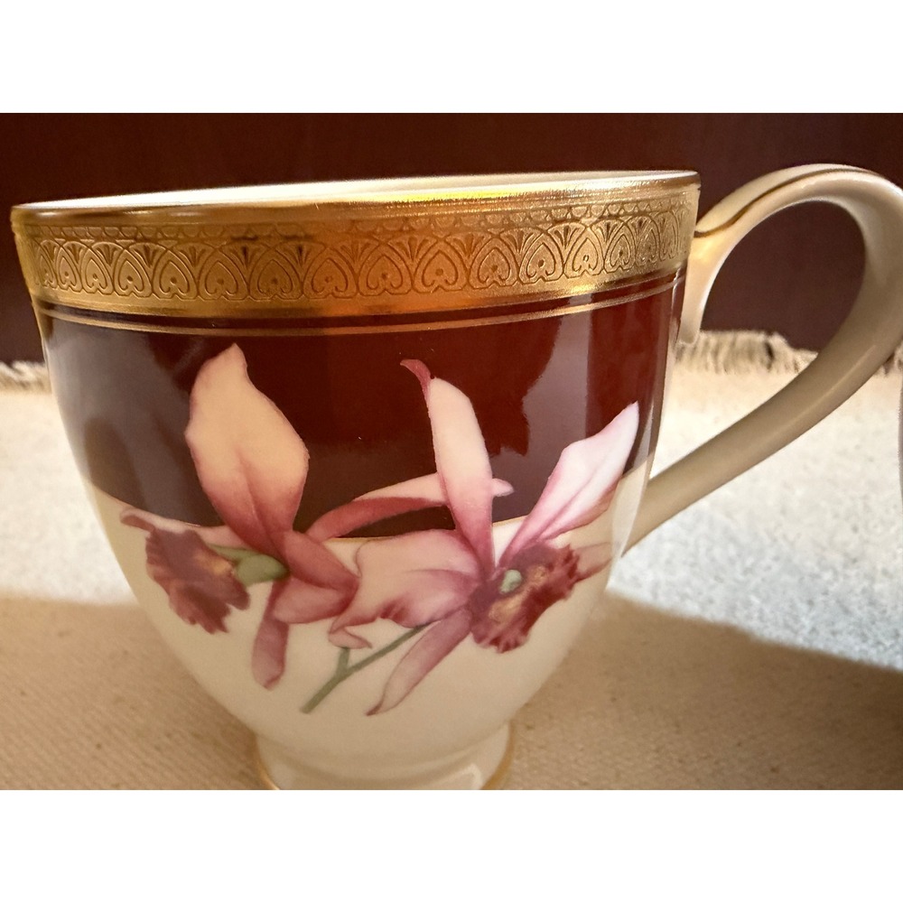 Mikasa Orchid Royal Fine China Tea Cup Set of 2 Burgundy Gold Floral - Picture 6 of 8